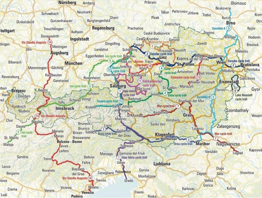 карта на Австрия Колоездене