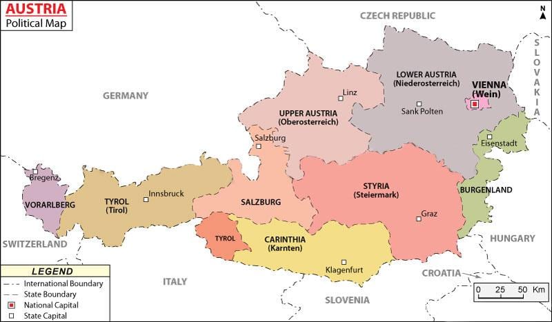 карта на Австрия политически 