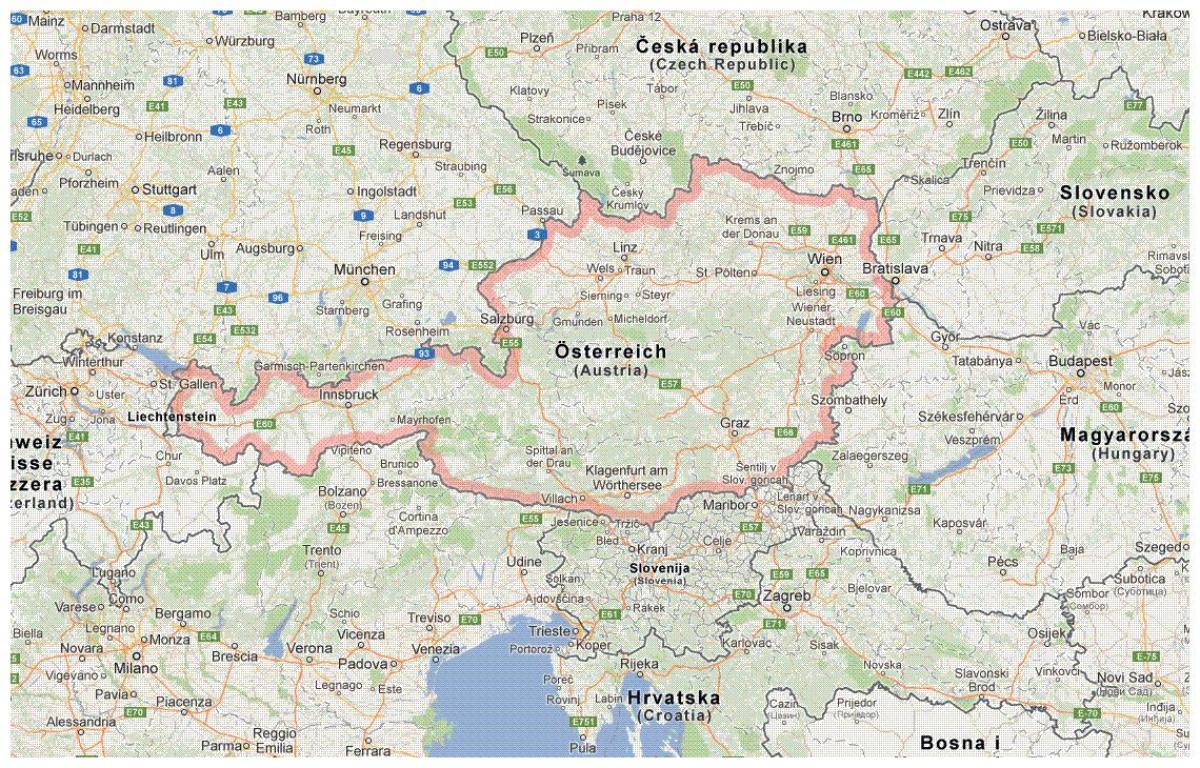 карта на Австрия и съседните страни