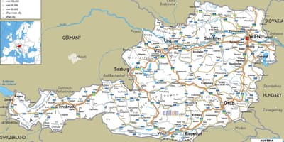 Подробна карта на Австрия с градовете