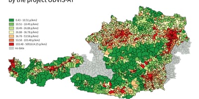 Австрия картата гъстота на населението 