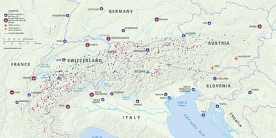 Карта на Австрия, ски курорти, летища